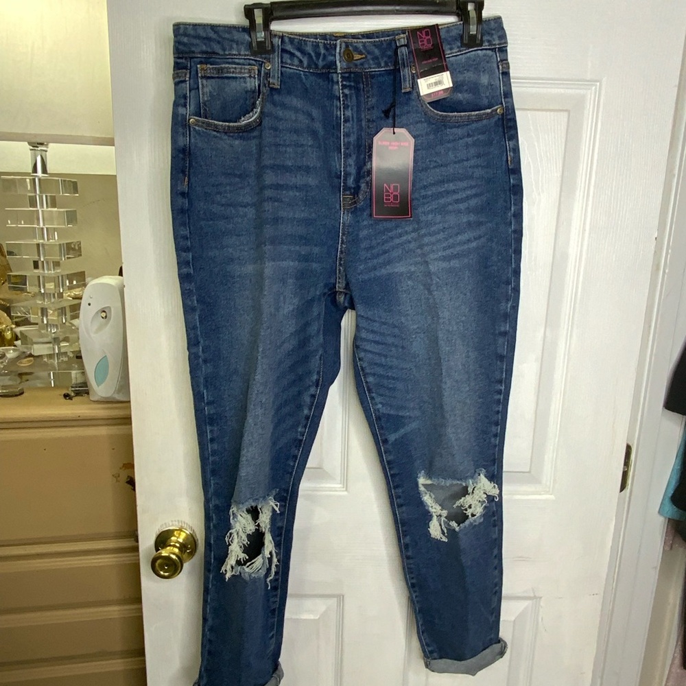 NWT NOBO Blue Boyfriend Jeans Distressed Relaxed Fit